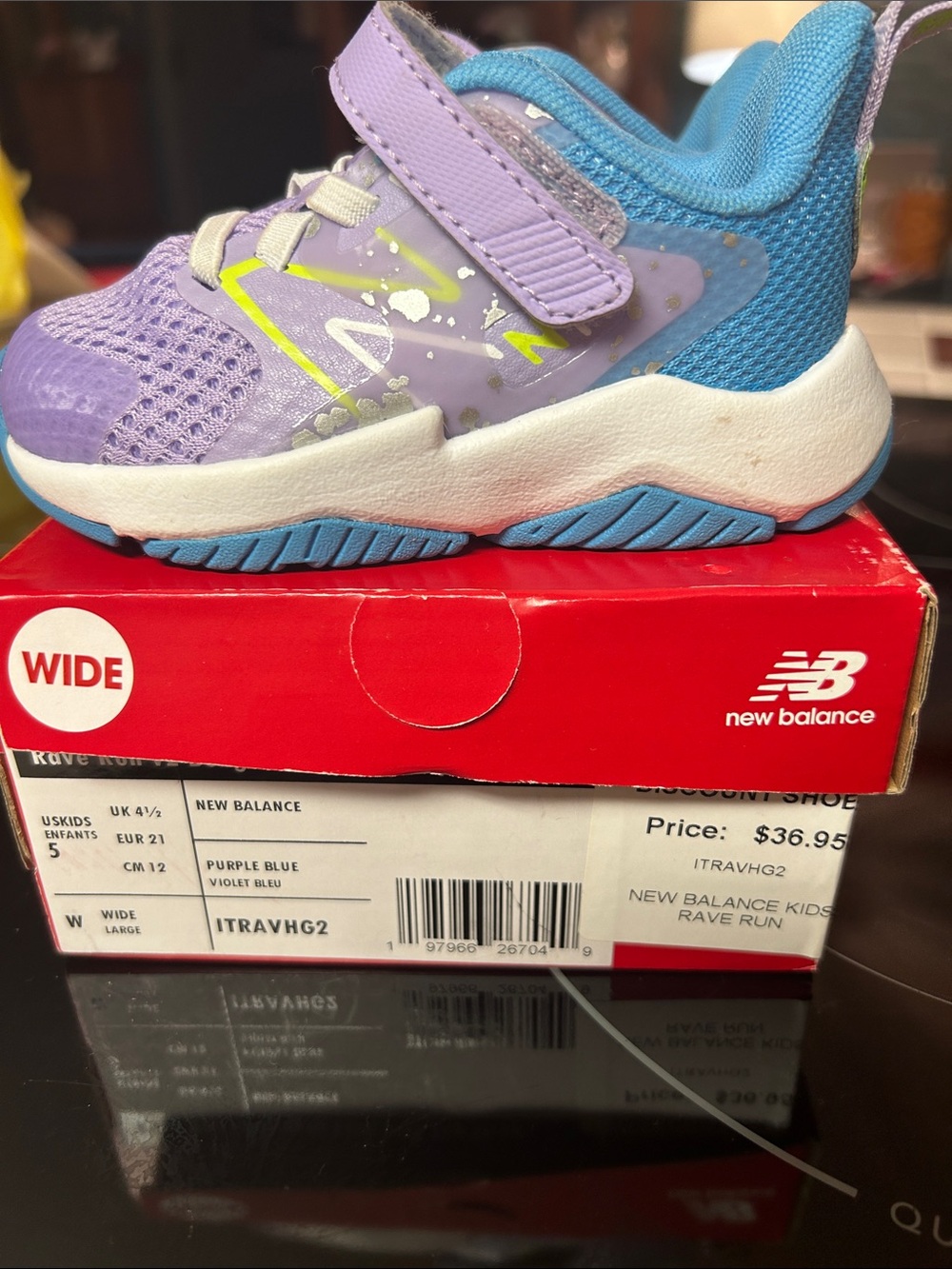 New Balance Kids Lavender and Blue Slip-On Sneakers with Neon Accent - Picture 2 of 5